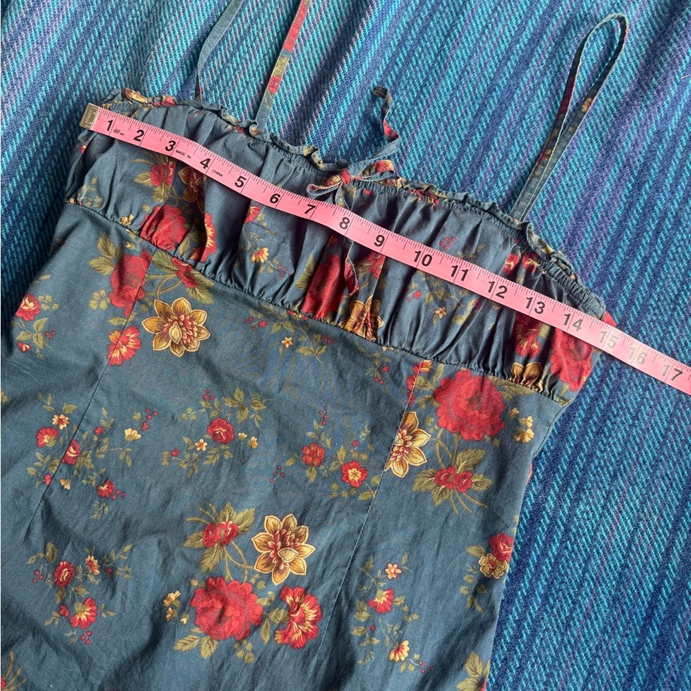 Ralph Lauren Blue Mini Babydoll Dress with Red Floral Print - Picture 7 of 13